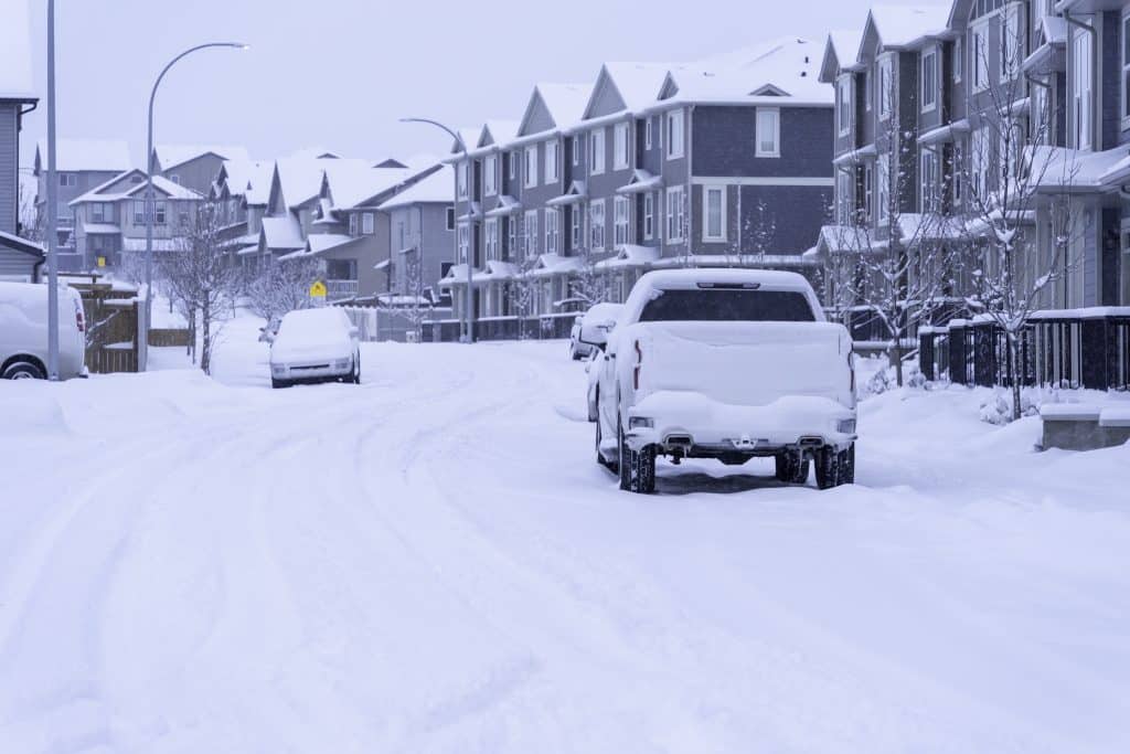 Suburban street in Calgary Canada after snow storm